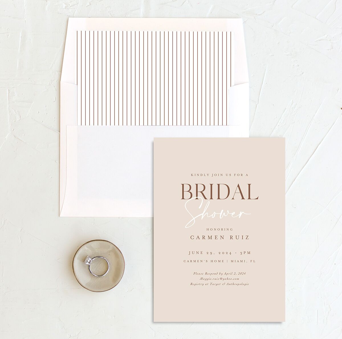 Understated Elegance Bridal Shower Invitations envelope-and-liner in Walnut