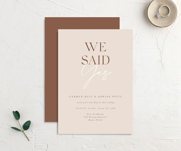 Understated Elegance Wedding Invitations front-and-back in Walnut