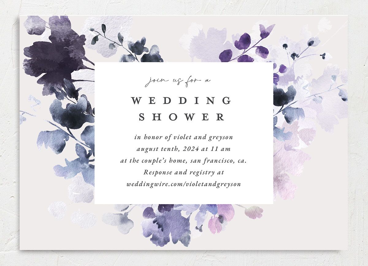 Dreamy Bouquet Bridal Shower Invitations front in Jewel Purple