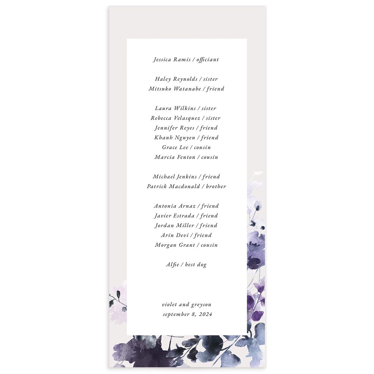 Dreamy Bouquet Wedding Programs back in Jewel Purple