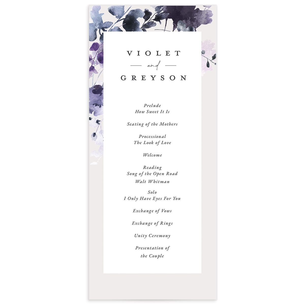 Dreamy Bouquet Wedding Programs front in Jewel Purple