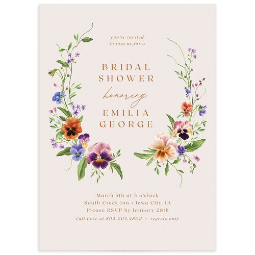Wild Pansies Bridal Shower Invitations - Rose Gold