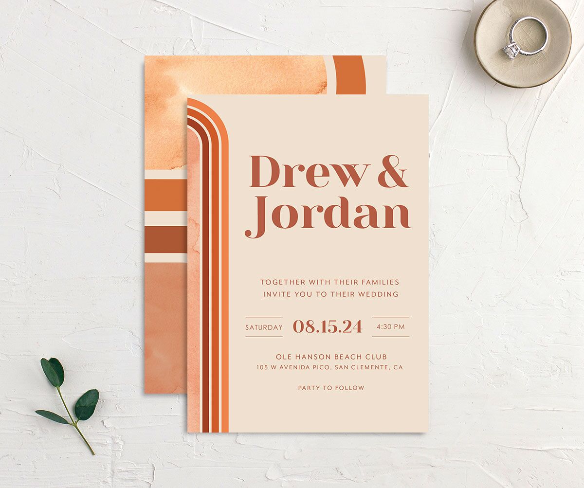 Vintage Lines Wedding Invitations front-and-back in Pumpkin