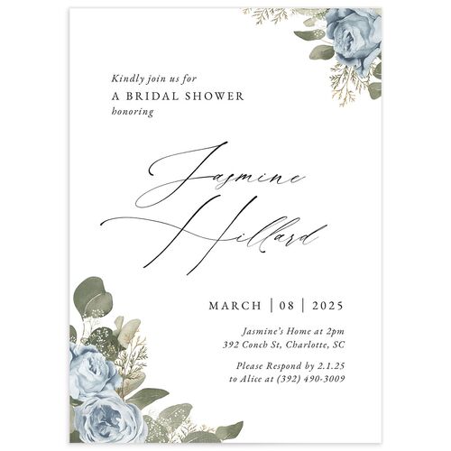 Vibrant Roses Bridal Shower Invitations - French Blue