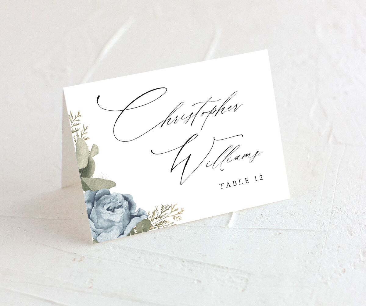 Vibrant Roses Place Cards front in French Blue