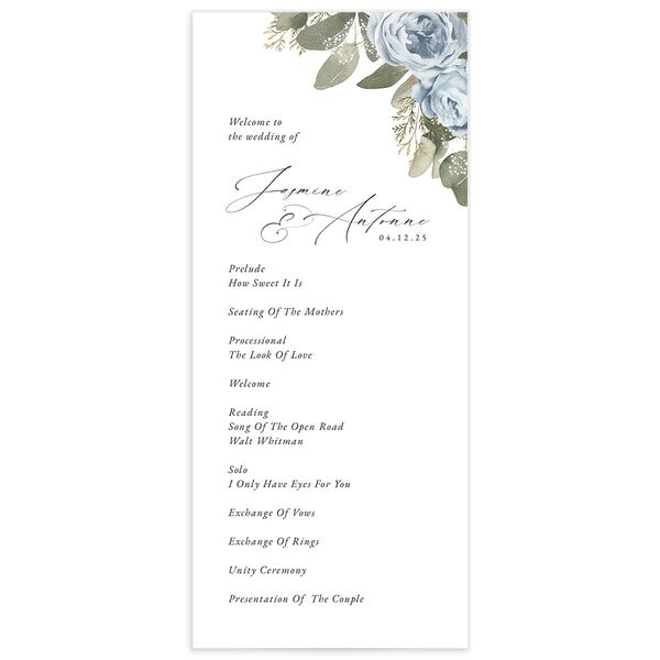 Vibrant Roses Wedding Programs front in French Blue
