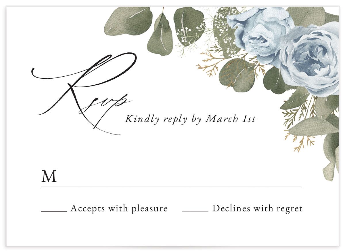 Vibrant Roses Wedding Response Cards front in French Blue