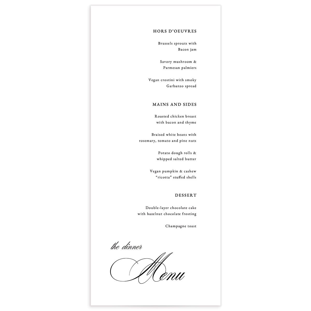 Elevated Simplicity Menus front in Midnight