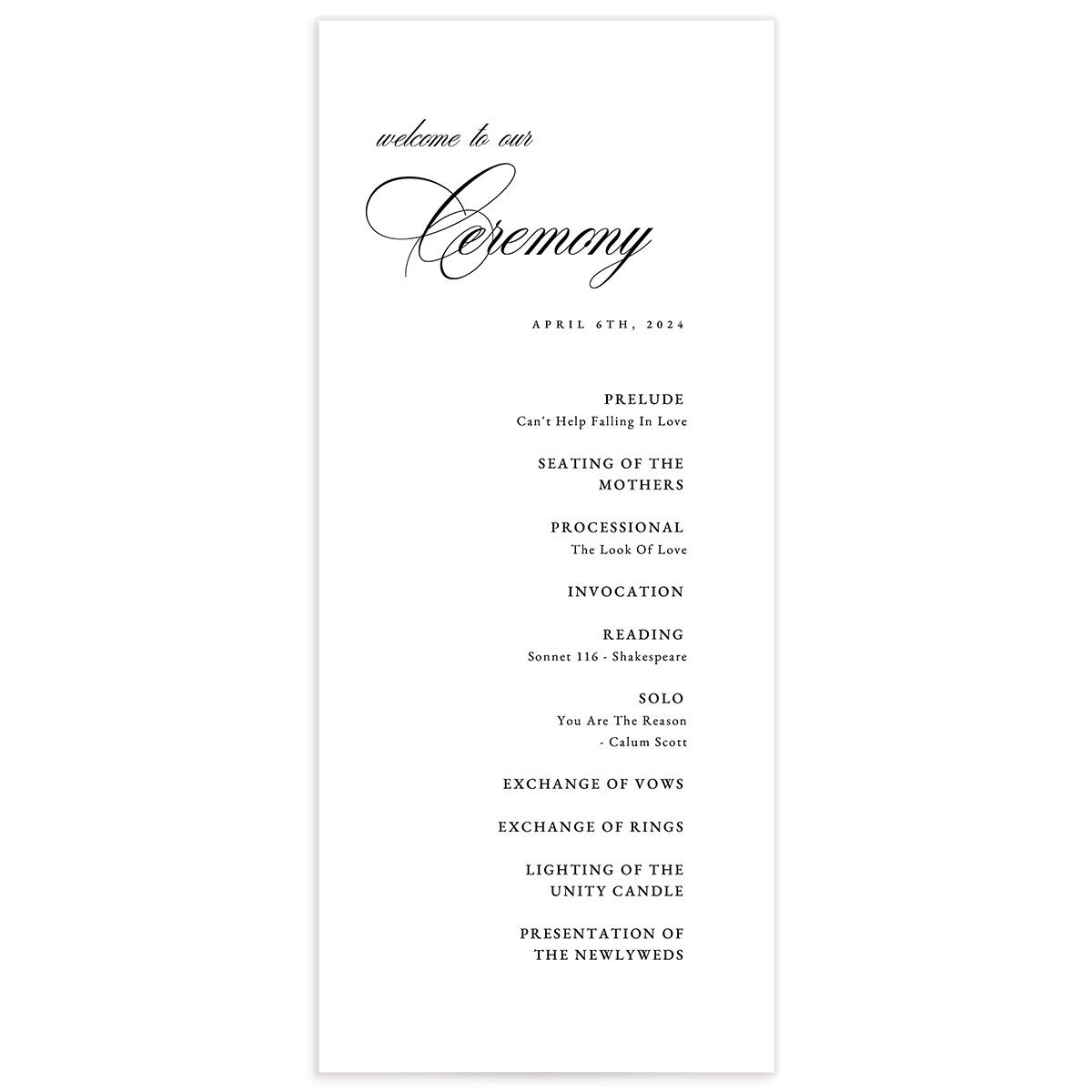 Elevated Simplicity Wedding Programs front in Midnight