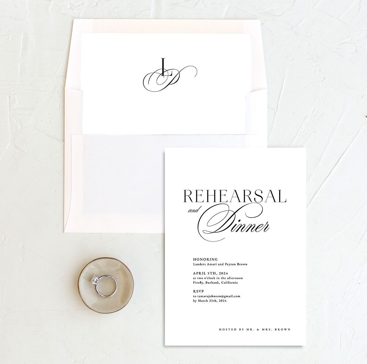 Elevated Simplicity Rehearsal Dinner Invitations envelope-and-liner in Midnight