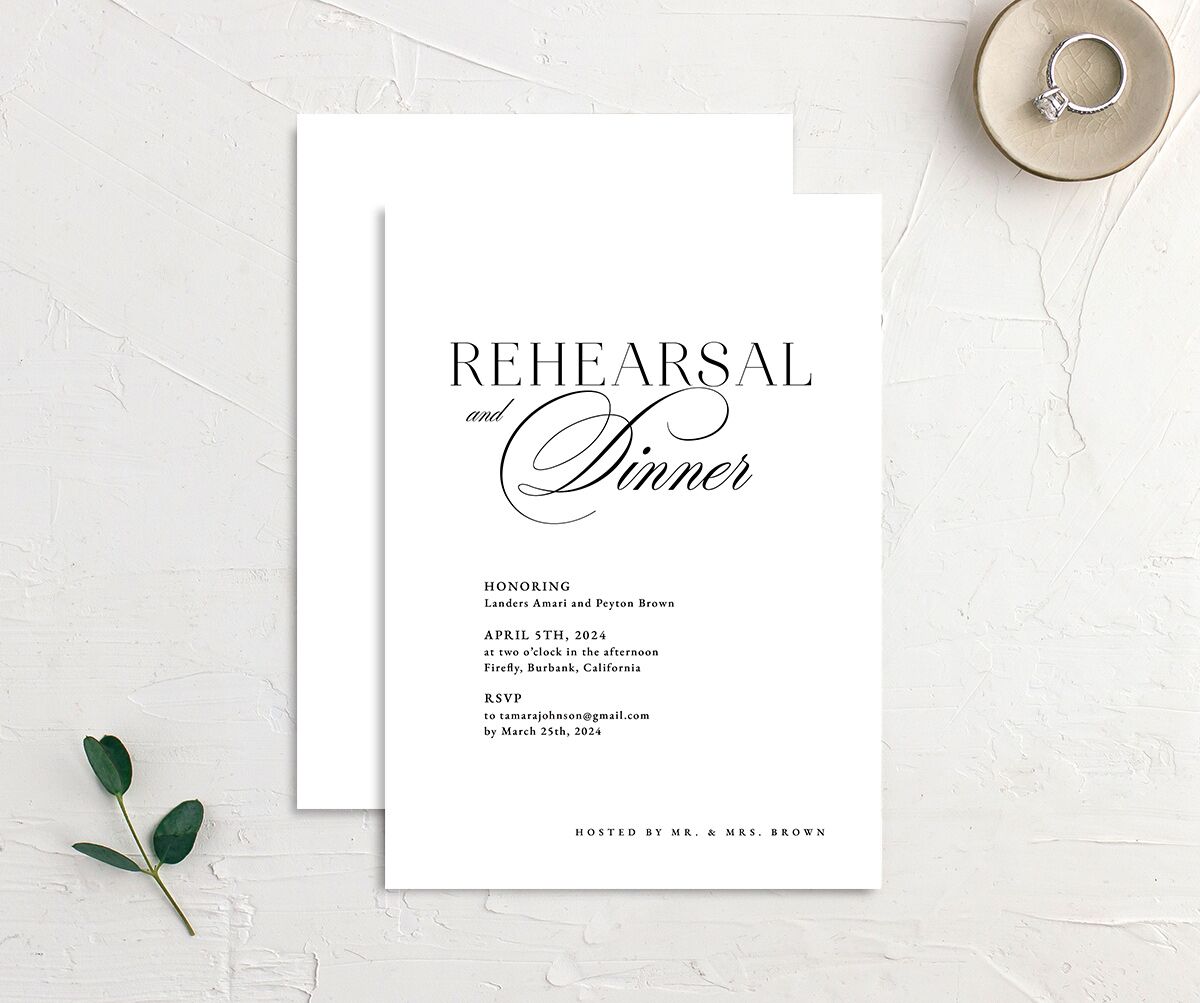 Elevated Simplicity Rehearsal Dinner Invitations front-and-back in Midnight