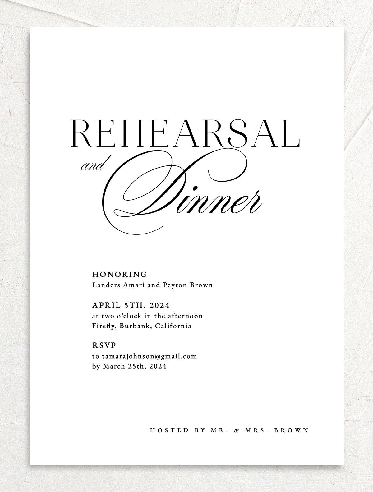 Elevated Simplicity Rehearsal Dinner Invitations front in Midnight