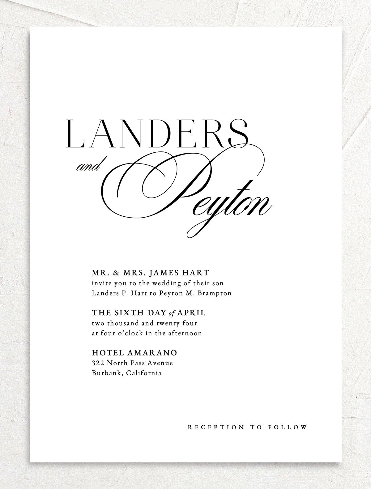 Elevated Simplicity Wedding Invitations front in Midnight