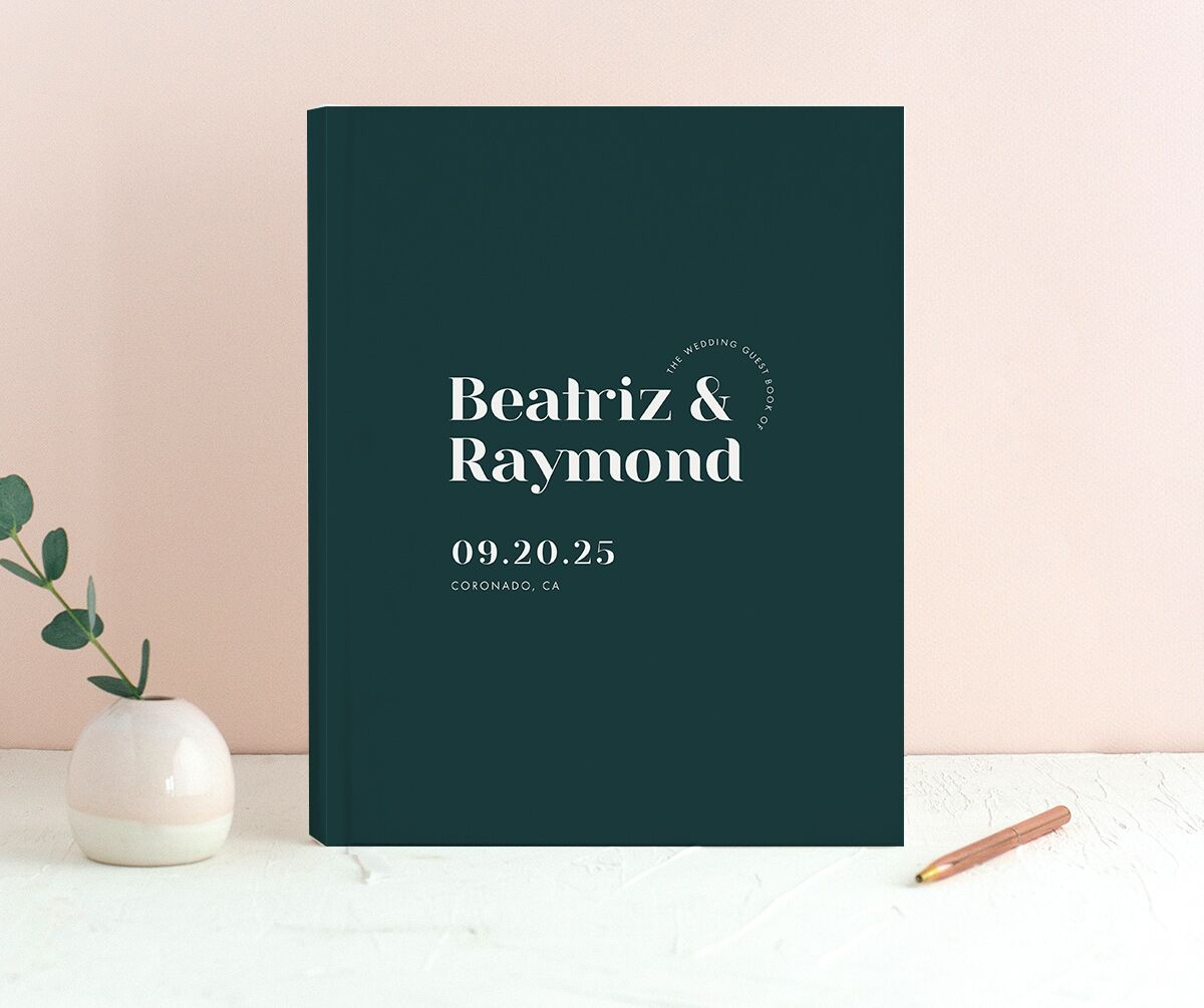 Midcentury Chic Wedding Guest Book front in Teal