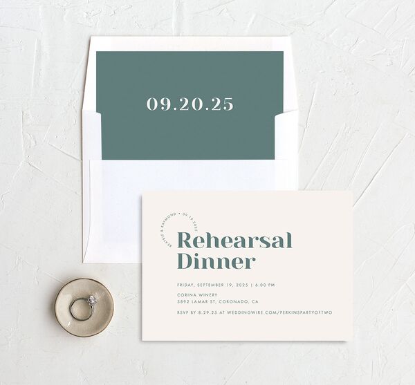 Midcentury Chic Rehearsal Dinner Invitations envelope-and-liner in Turquoise