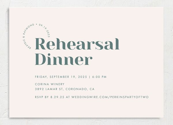 Midcentury Chic Rehearsal Dinner Invitations front in Turquoise