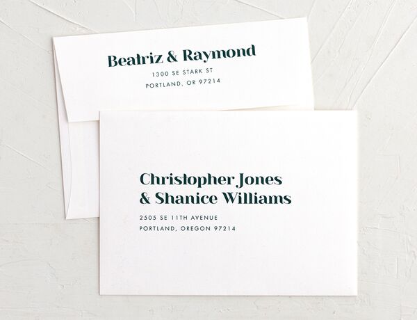 Midcentury Chic Rehearsal Dinner Invitation Envelopes front in Turquoise