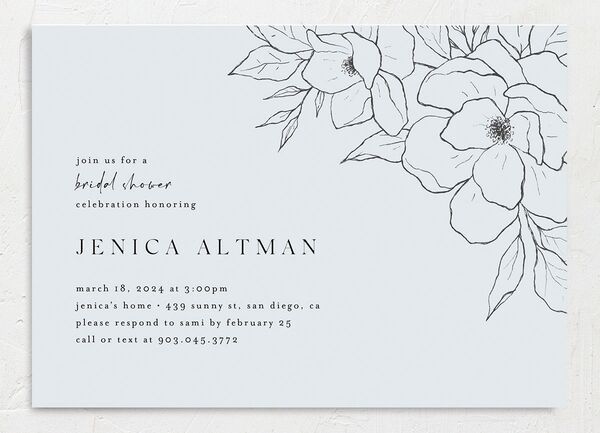Etched Blossoms Bridal Shower Invitations front in French Blue