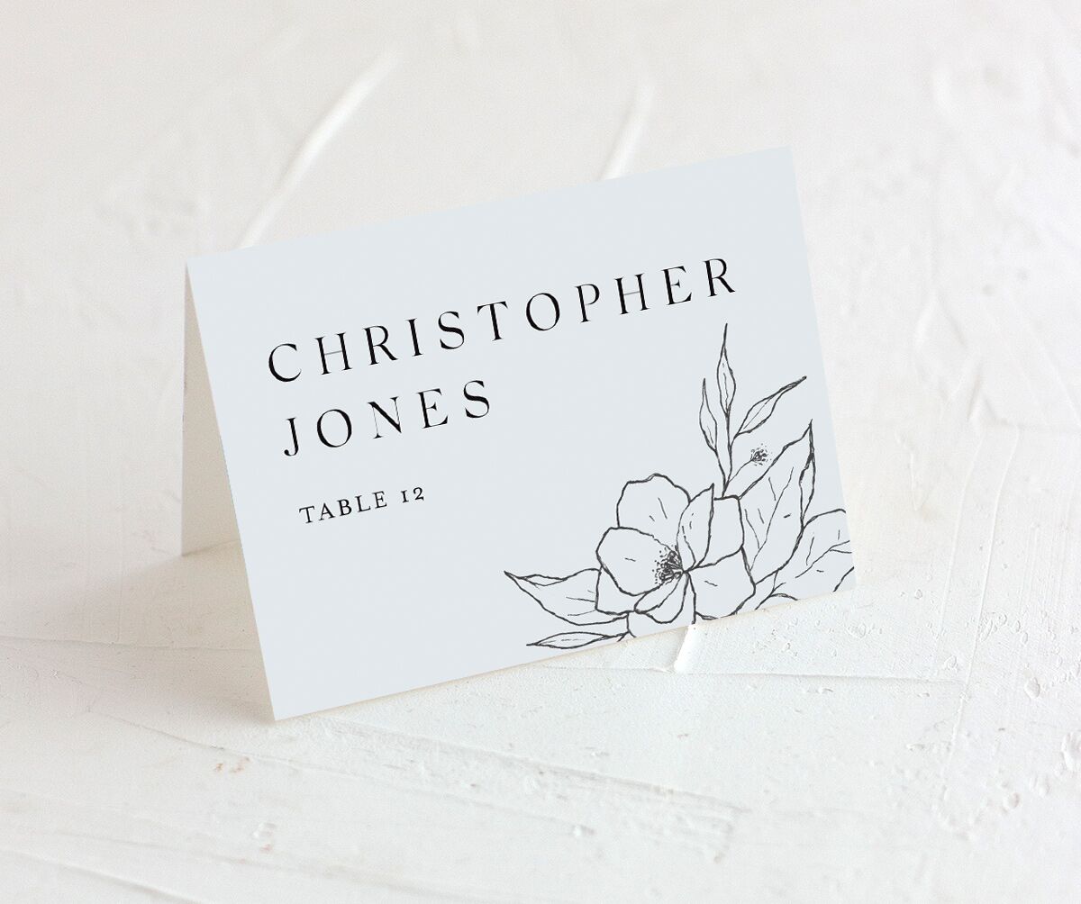 Etched Blossoms Place Cards front in French Blue
