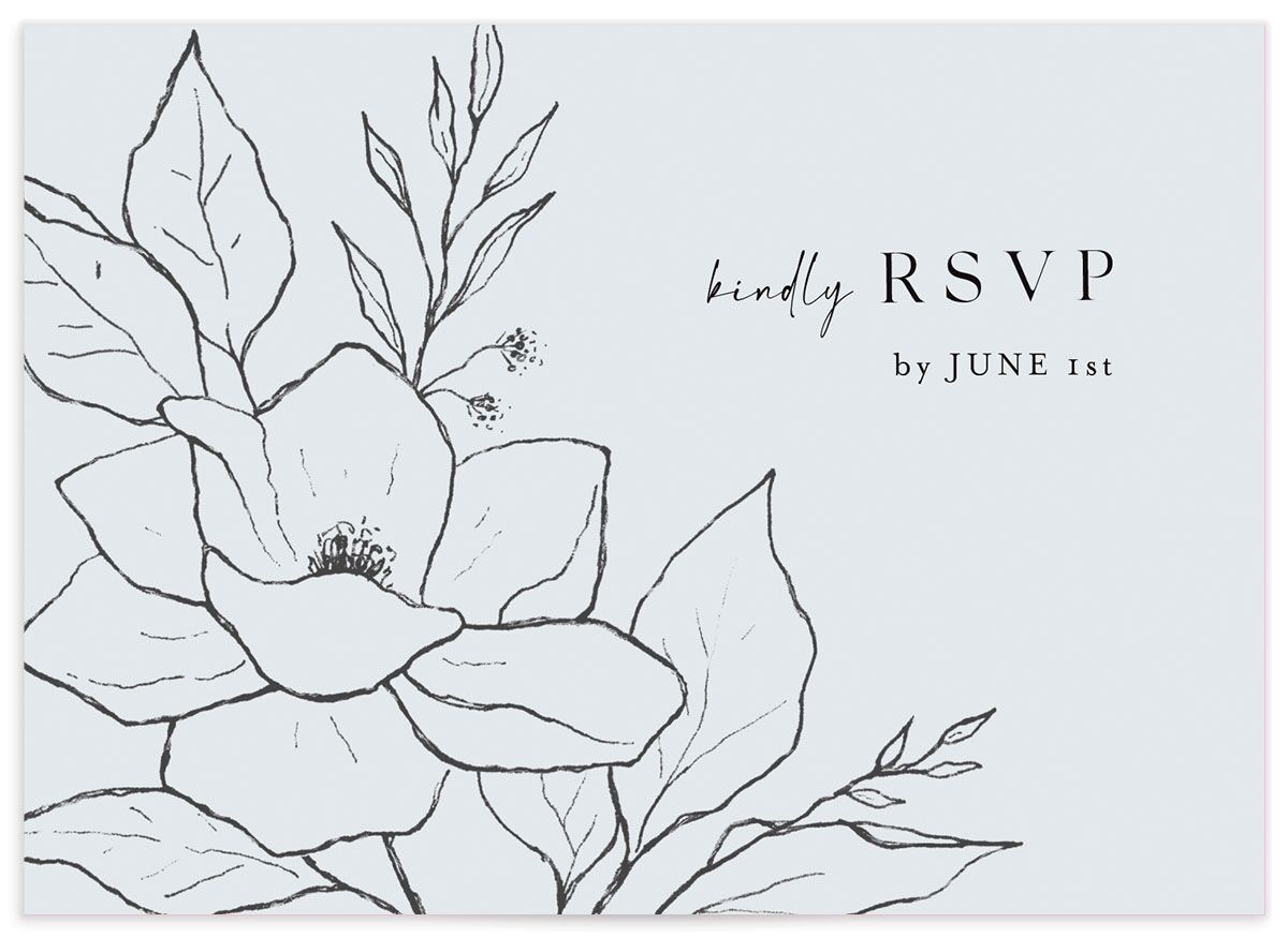 Etched Blossoms Wedding Response Cards front in French Blue