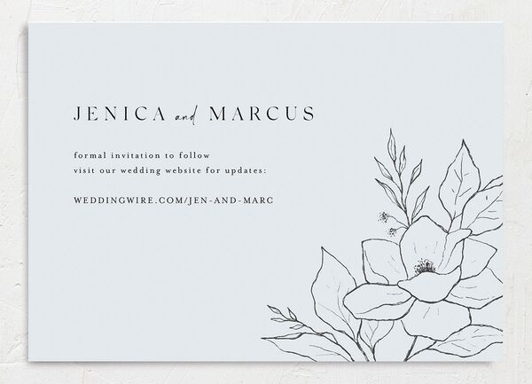 Etched Blossoms Save the Date Cards back in French Blue
