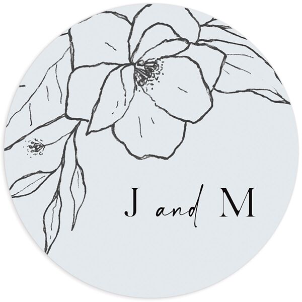 Etched Blossoms Wedding Stickers front in French Blue