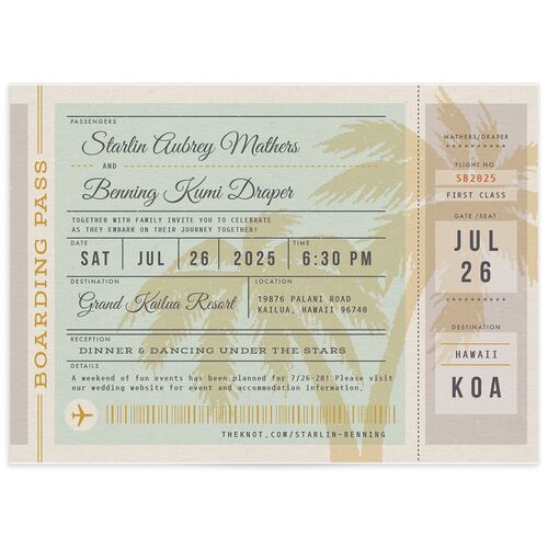 Retro Boarding Pass Wedding Invitations - Mint Green