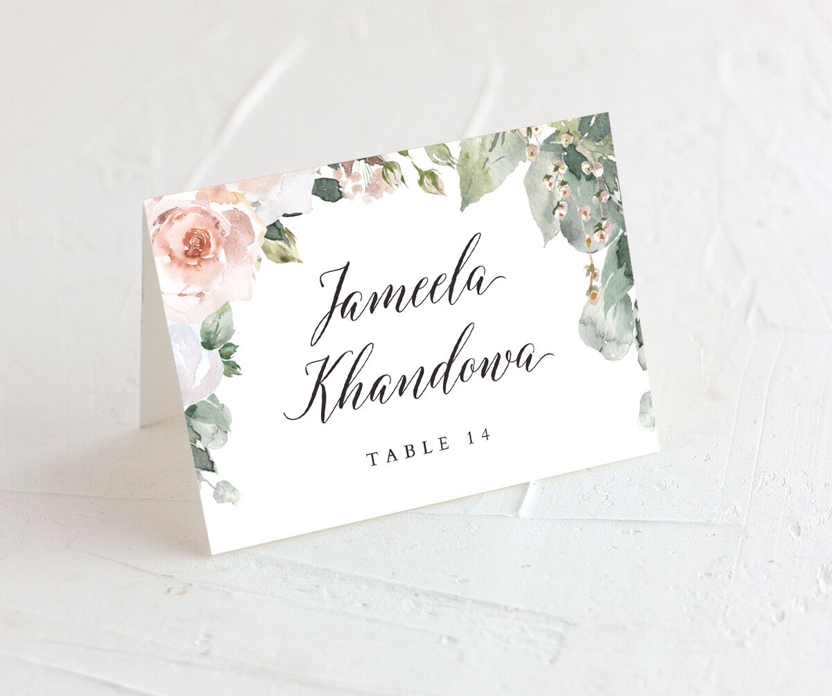 Blissful Garland Place Cards front in Rose Pink
