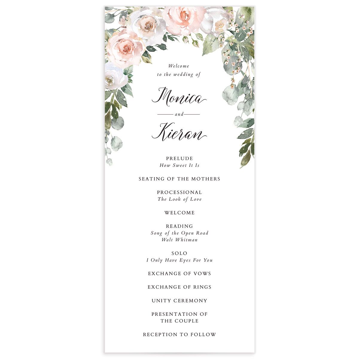 Blissful Garland Wedding Programs front in Rose Pink