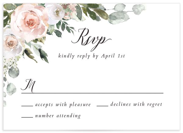 Blissful Garland Wedding Response Cards front in Rose Pink