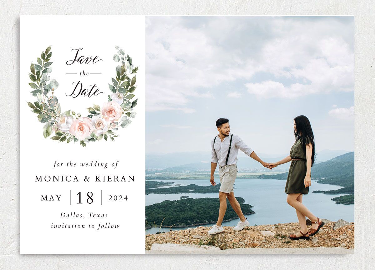 Blissful Garland Save the Date Cards front in Pink