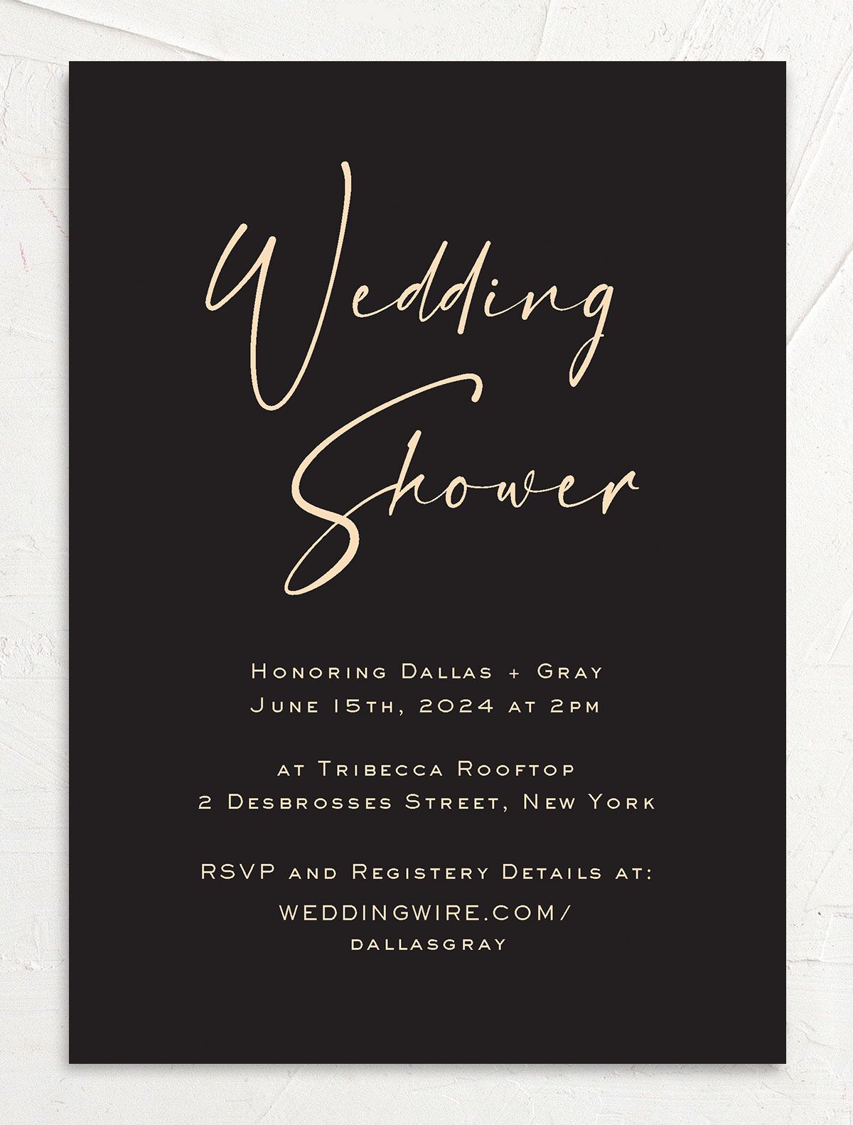 Delicate Flourish Bridal Shower Invitations front in Midnight