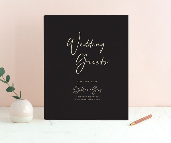Delicate Flourish Wedding Guest Book front in Midnight