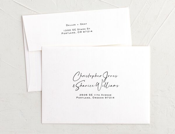 Delicate Flourish Save The Date Card Envelopes front in Midnight
