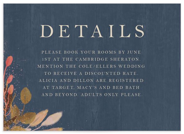 Autumn Botanical Wedding Enclosure Cards front in French Blue