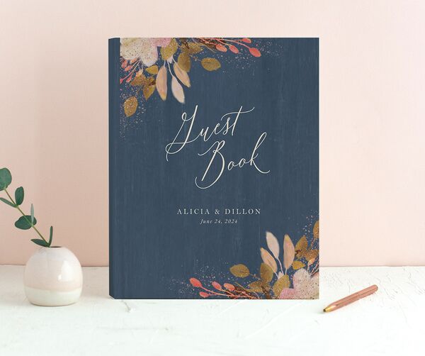 Autumn Botanical Wedding Guest Book front in French Blue