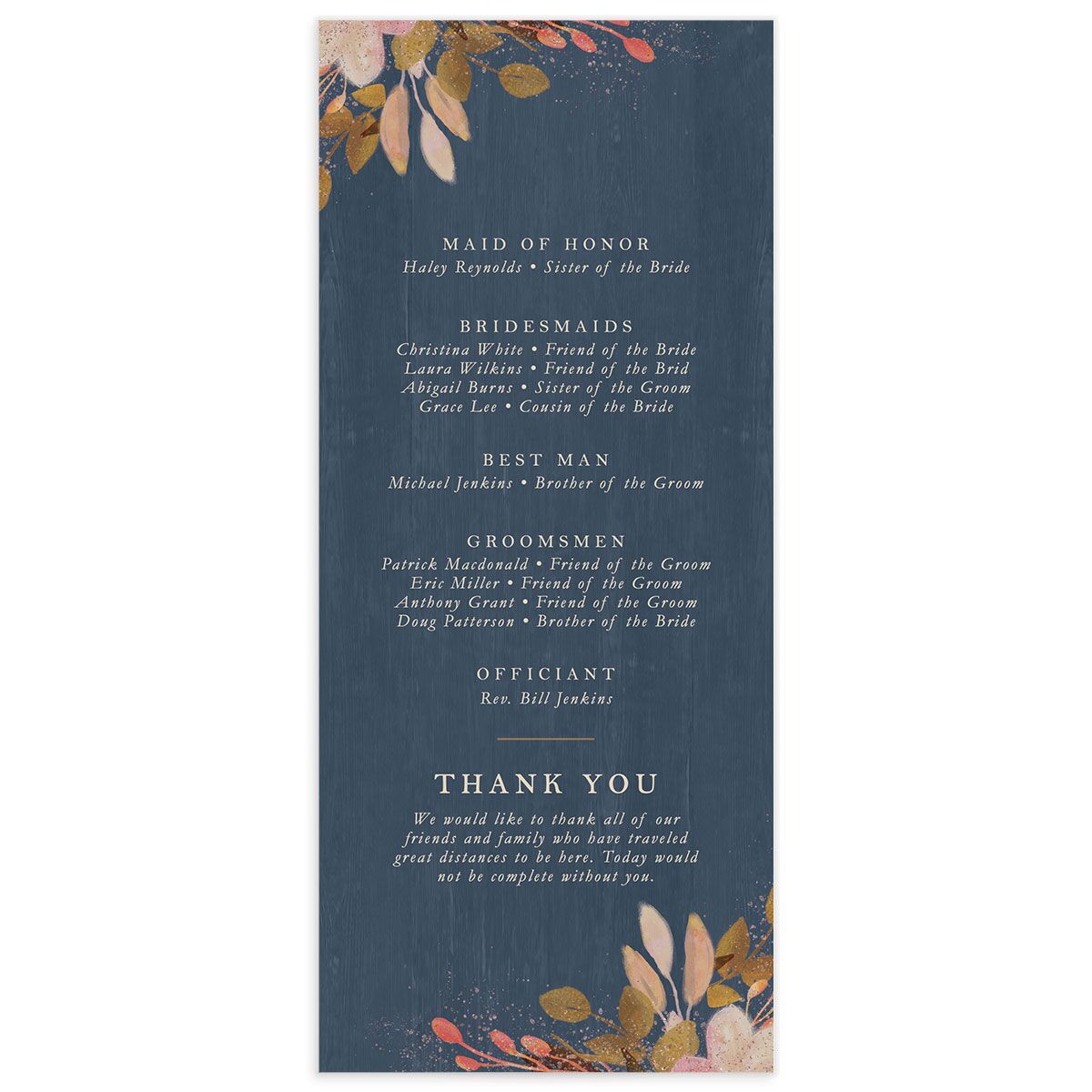 Autumn Botanical Wedding Programs back in French Blue