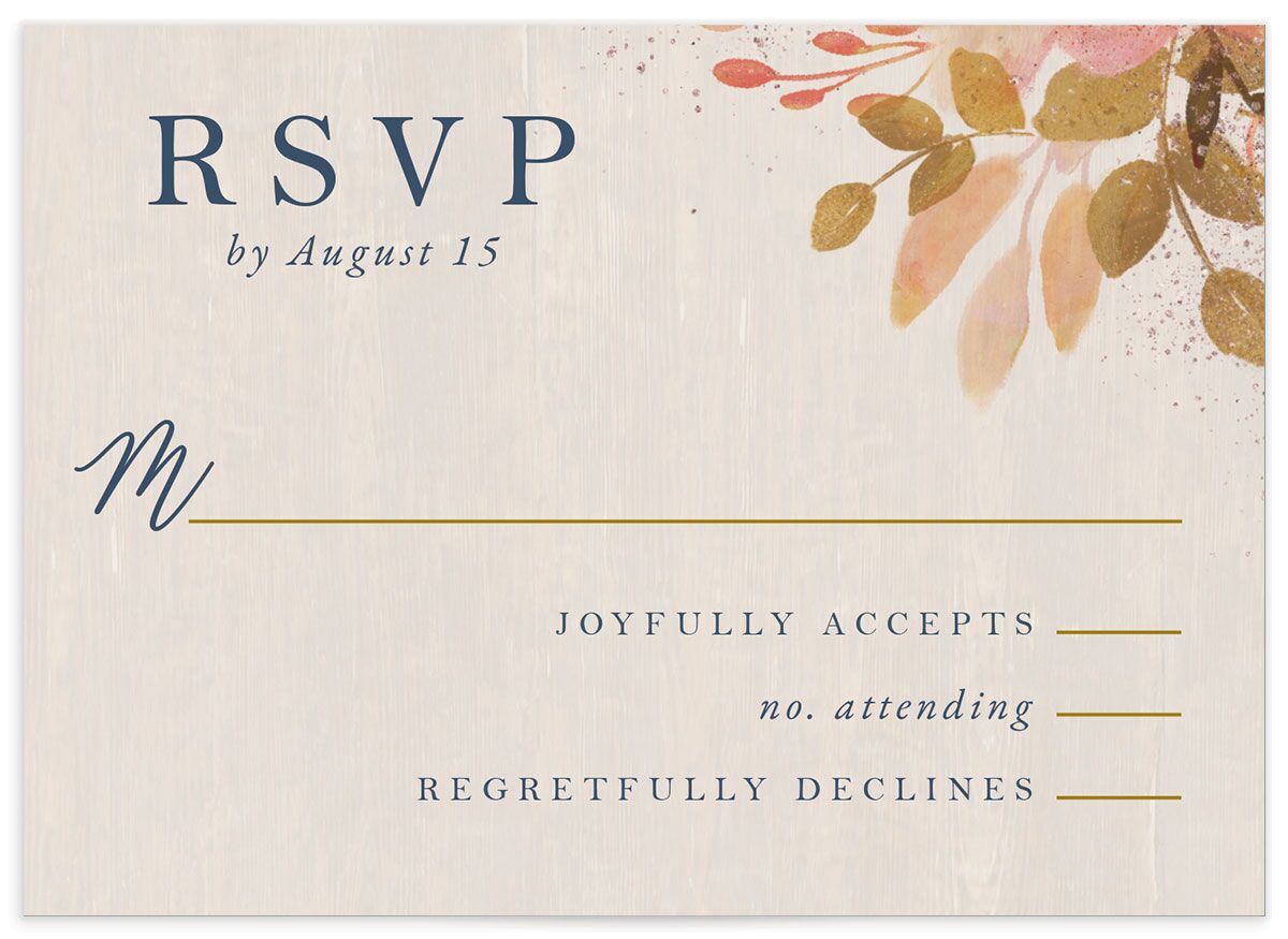 Autumn Botanical Wedding Response Cards front in French Blue