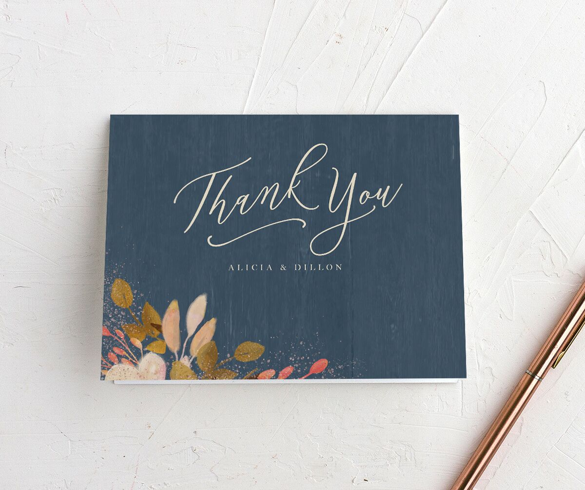 Autumn Botanical Thank You Cards front in French Blue