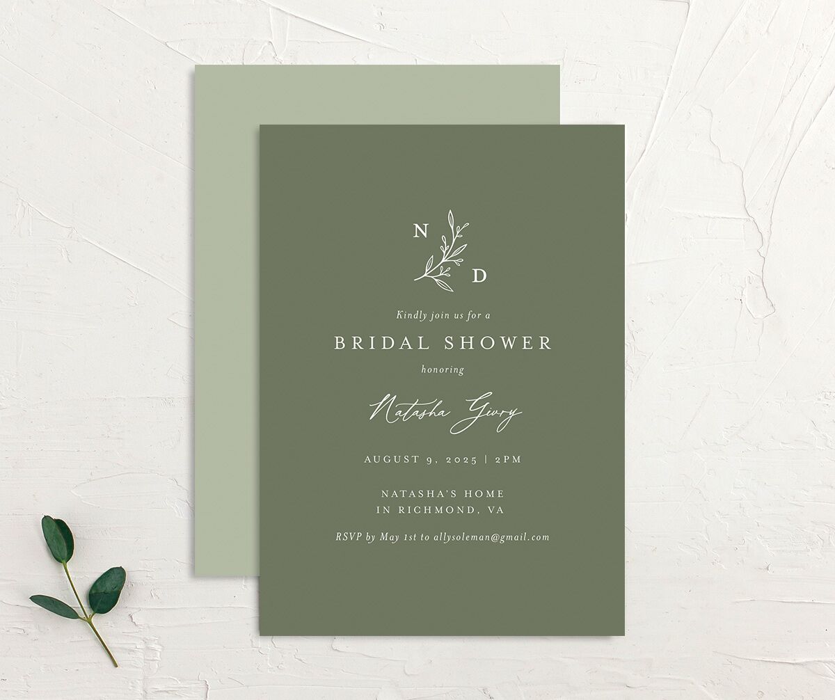 Timeless Flora Bridal Shower Invitations front-and-back in Jewel Green