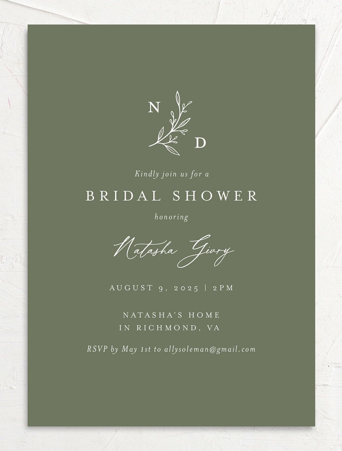 Timeless Flora Bridal Shower Invitations front in Jewel Green