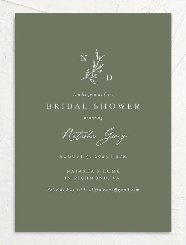 Timeless Flora Bridal Shower Invitations front in Jewel Green