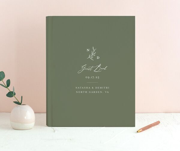 Timeless Flora Wedding Guest Book front in Jewel Green