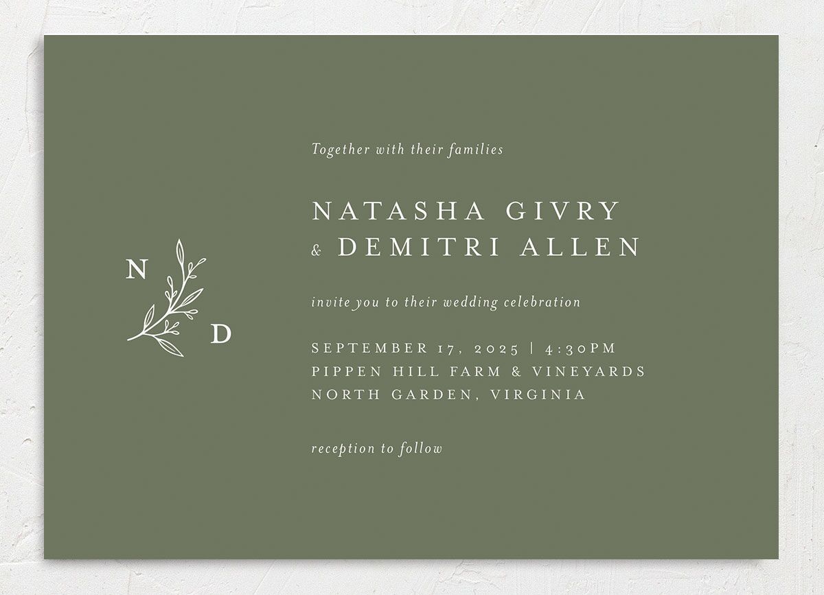Timeless Flora Wedding Invitations front in Jewel Green