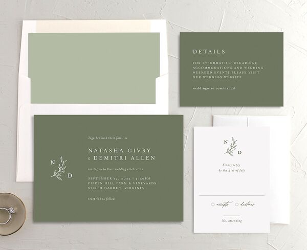 Timeless Flora Wedding Invitations suite in Jewel Green