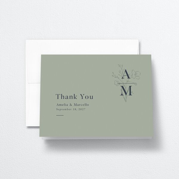 Floral Motif Thank You Cards front in Jewel Green