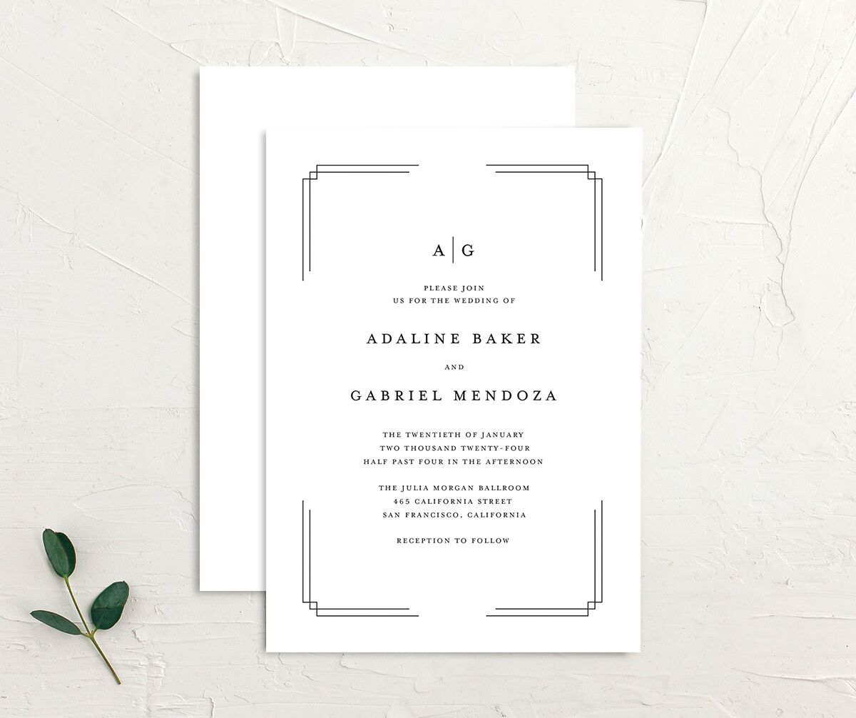 Light Frame Wedding Invitations front-and-back in Pure White