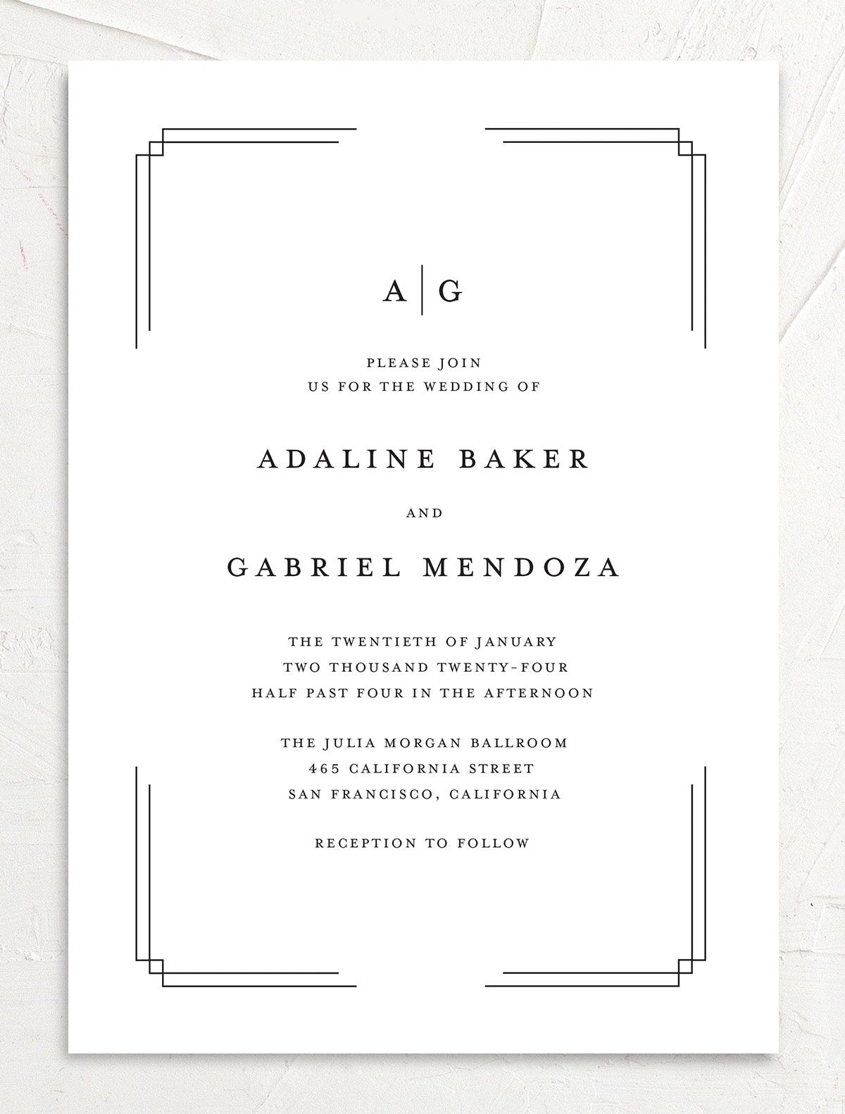 Light Frame Wedding Invitations front in Pure White
