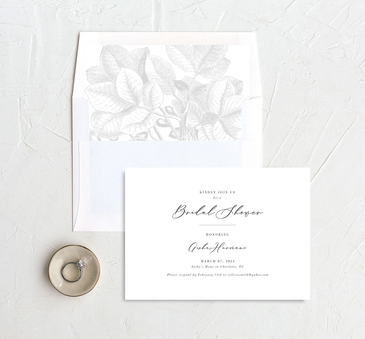 Chic Calligraphy Bridal Shower Invitations envelope-and-liner in Medieval Grey