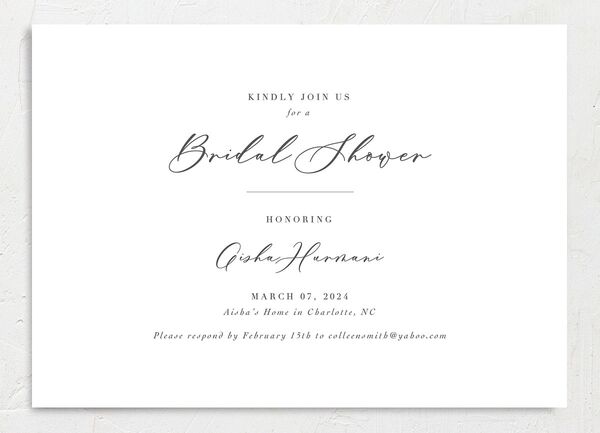 Chic Calligraphy Bridal Shower Invitations front in Medieval Grey